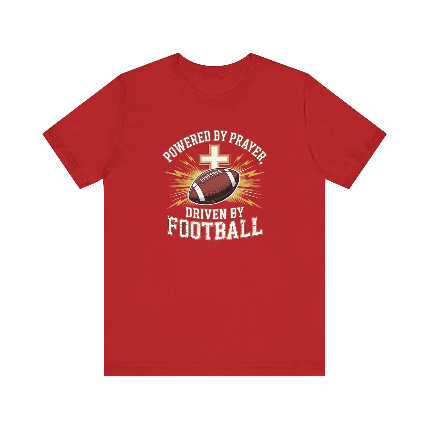 Faith and Football Unisex Tee, Powered by Prayer Shirt, Sports Fan Gift, Inspirational Tee, Team Spirit Apparel