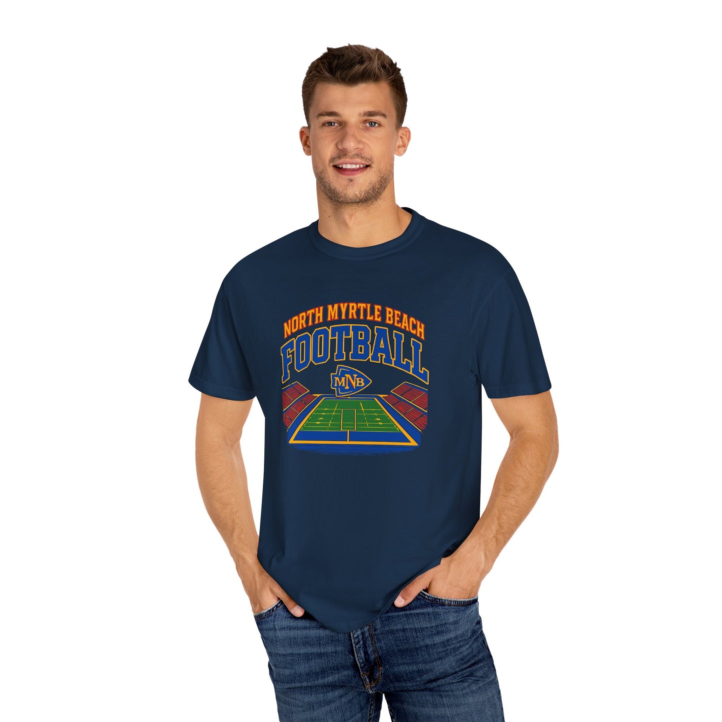 North Myrtle Beach Football T-Shirt, Unisex Sports Tee, Garment-Dyed Summer Apparel, Perfect for Game Days, Gift for Football Fans