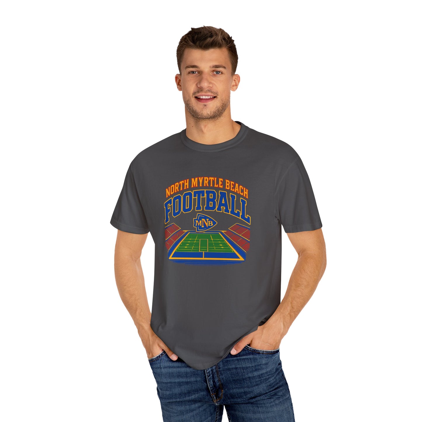 North Myrtle Beach Football T-Shirt, Unisex Sports Tee, Garment-Dyed Summer Apparel, Perfect for Game Days, Gift for Football Fans