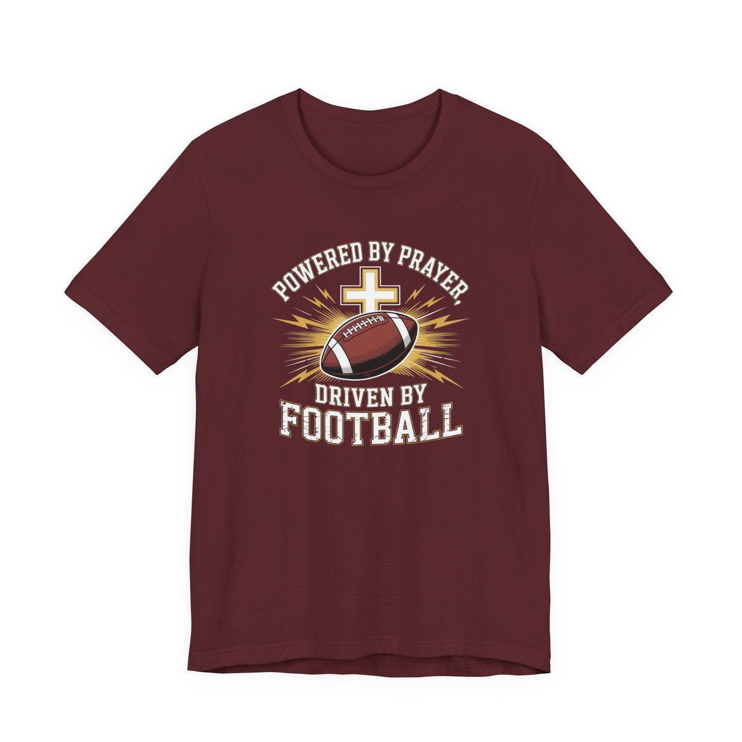 Faith and Football Unisex Tee, Powered by Prayer Shirt, Sports Fan Gift, Inspirational Tee, Team Spirit Apparel