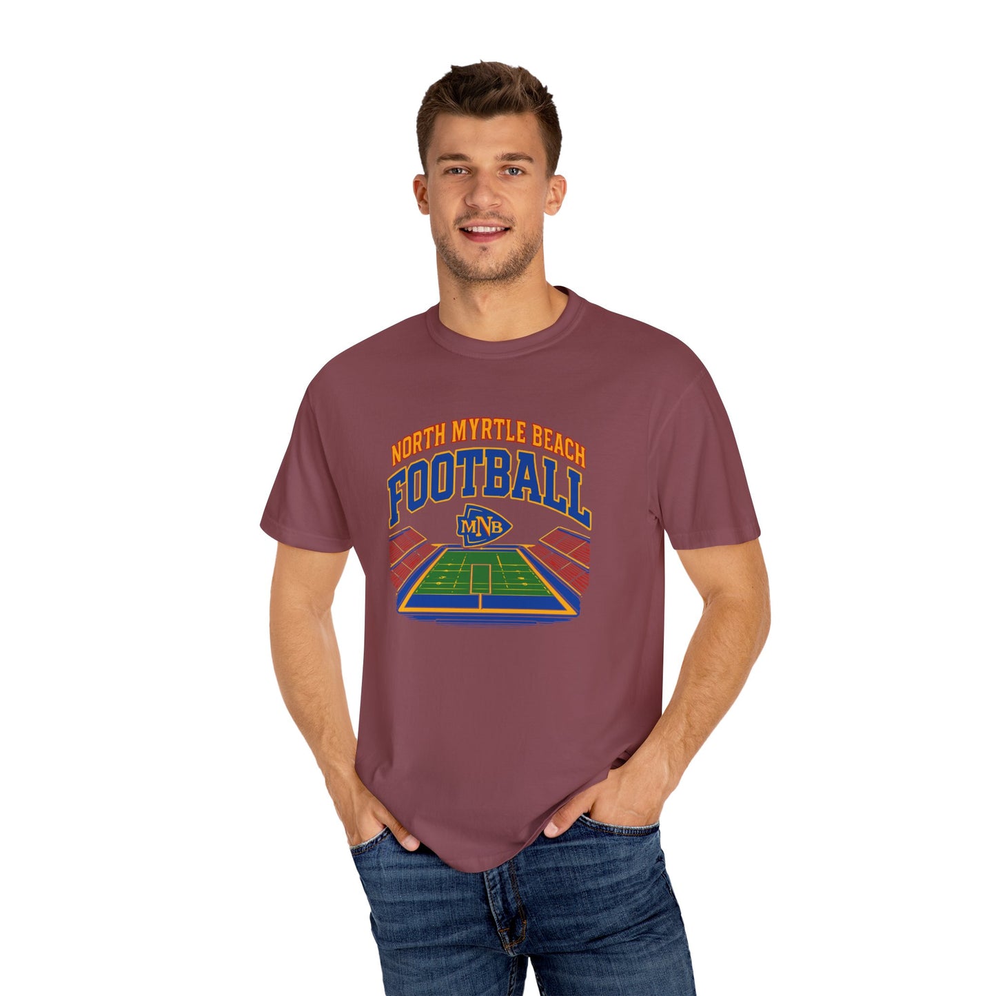North Myrtle Beach Football T-Shirt, Unisex Sports Tee, Garment-Dyed Summer Apparel, Perfect for Game Days, Gift for Football Fans