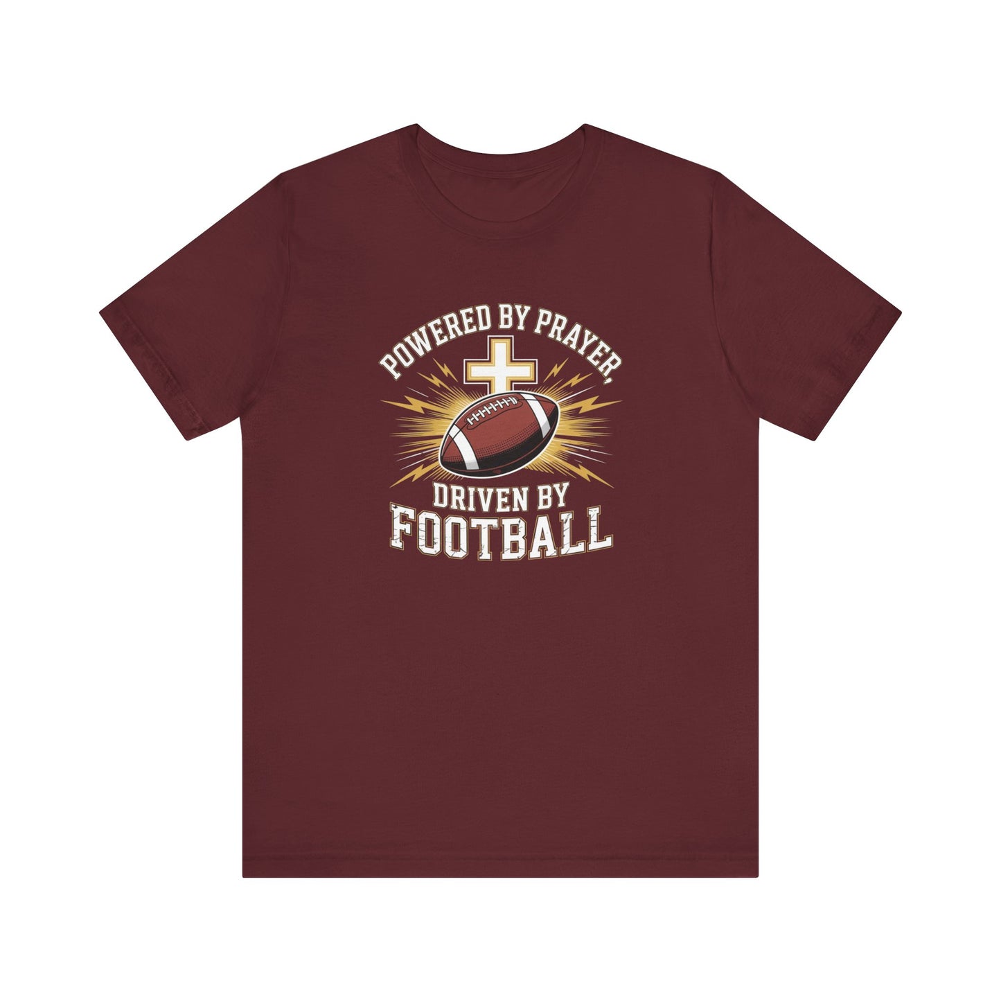 Faith and Football Unisex Tee, Powered by Prayer Shirt, Sports Fan Gift, Inspirational Tee, Team Spirit Apparel