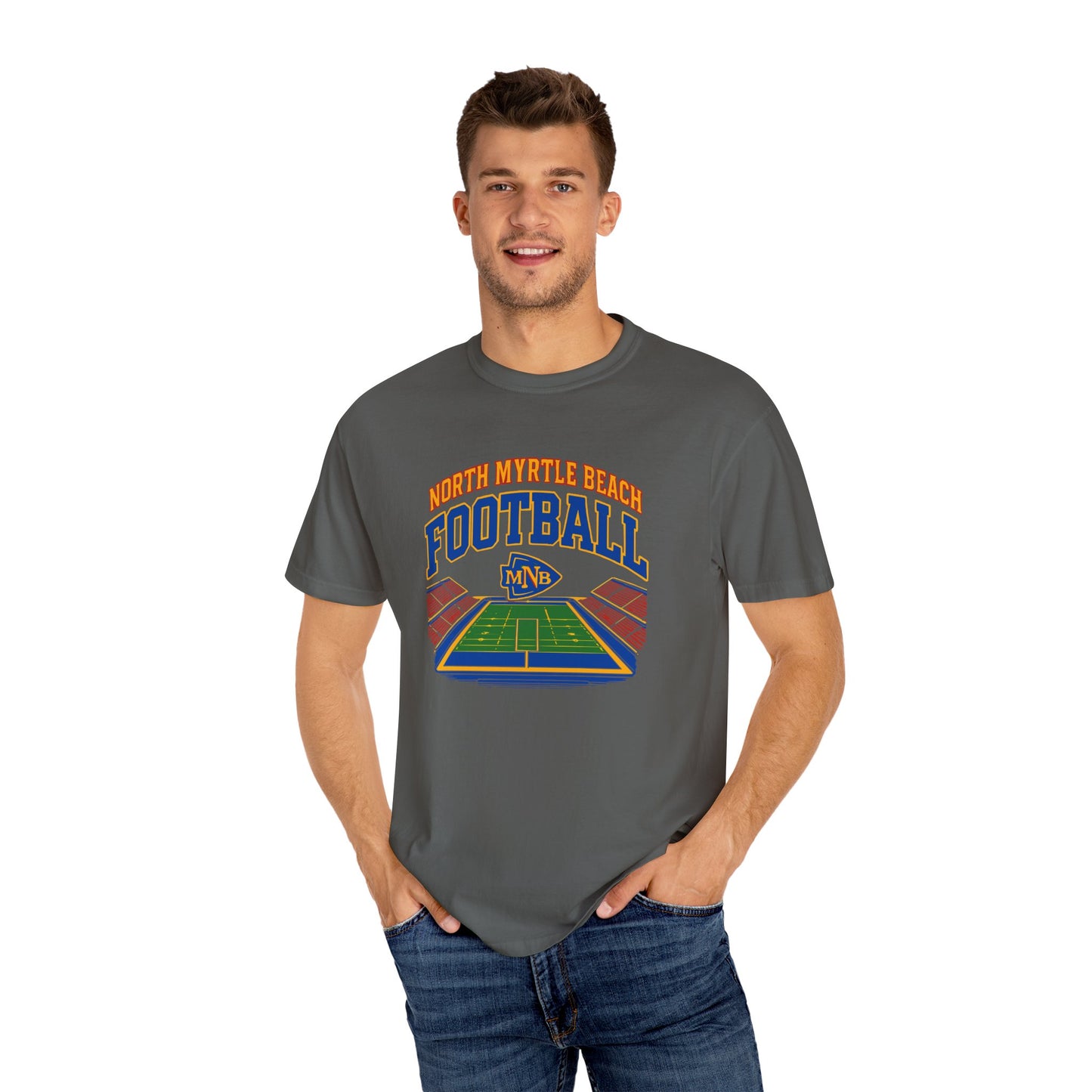 North Myrtle Beach Football T-Shirt, Unisex Sports Tee, Garment-Dyed Summer Apparel, Perfect for Game Days, Gift for Football Fans