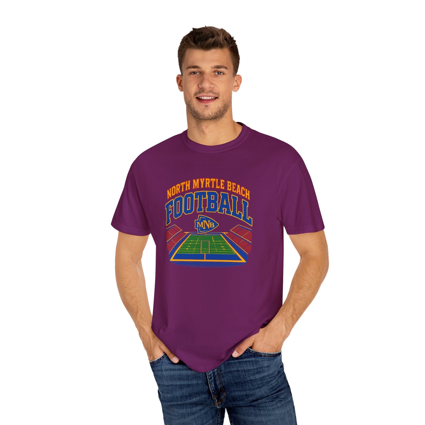 North Myrtle Beach Football T-Shirt, Unisex Sports Tee, Garment-Dyed Summer Apparel, Perfect for Game Days, Gift for Football Fans