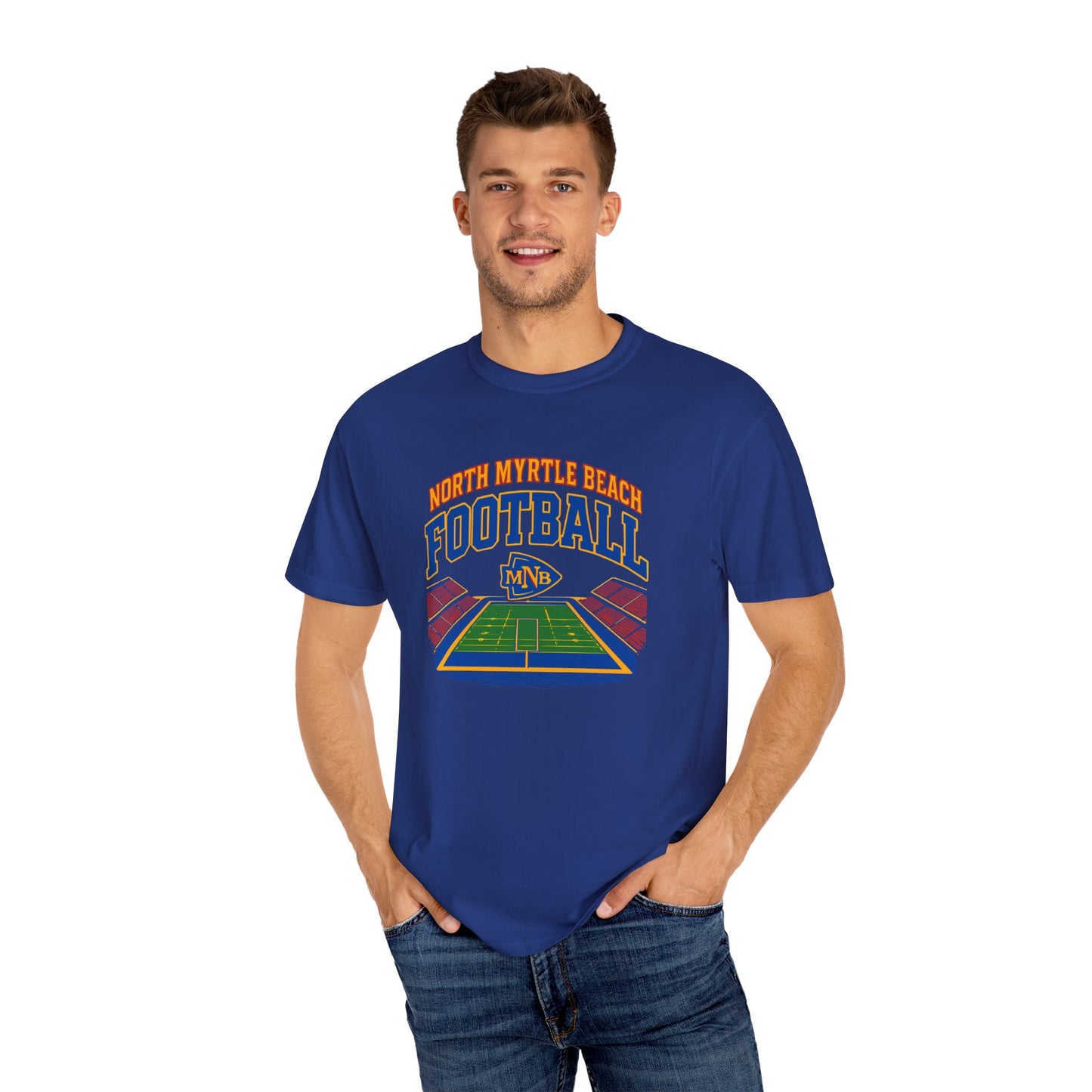 North Myrtle Beach Football T-Shirt, Unisex Sports Tee, Garment-Dyed Summer Apparel, Perfect for Game Days, Gift for Football Fans