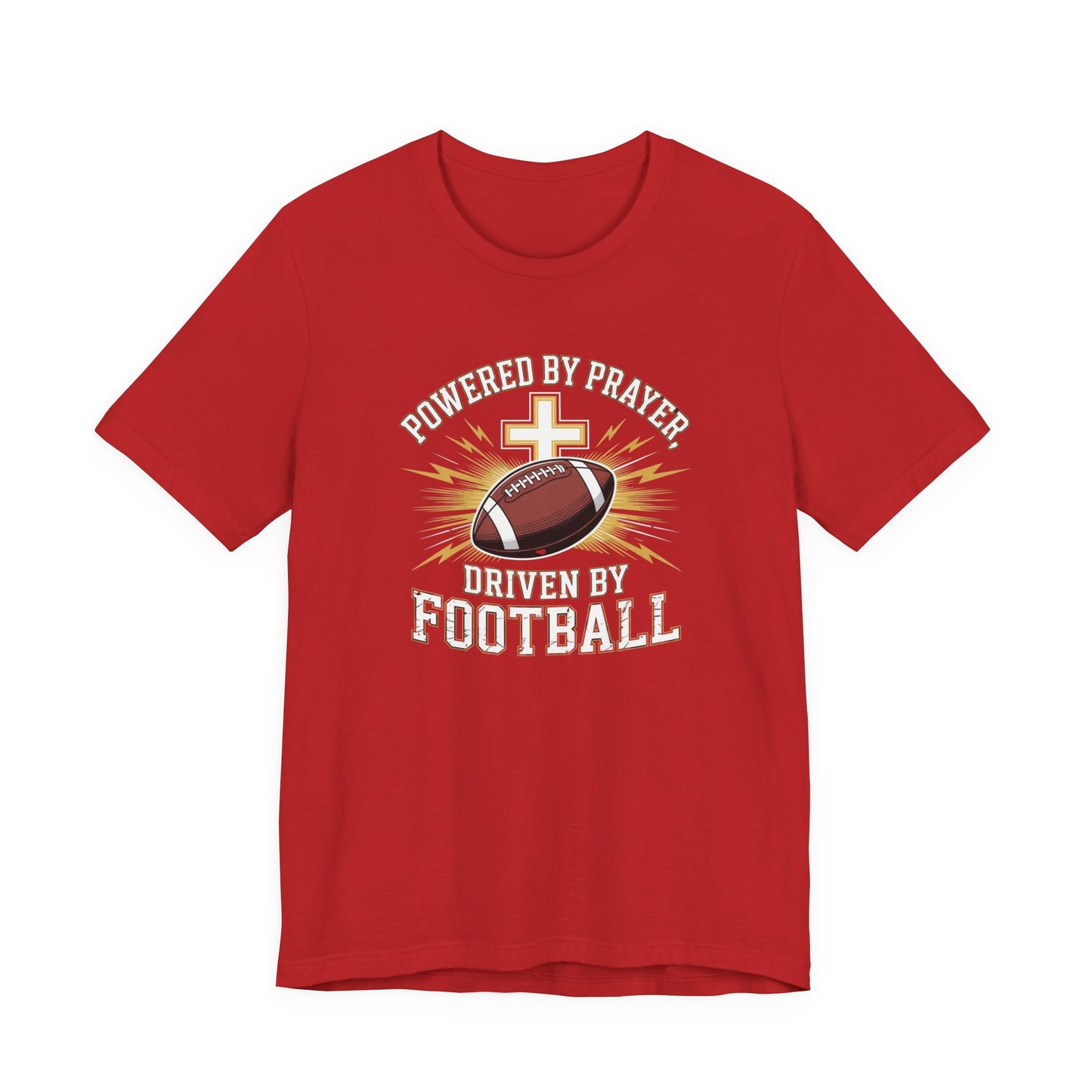 Faith and Football Unisex Tee, Powered by Prayer Shirt, Sports Fan Gift, Inspirational Tee, Team Spirit Apparel