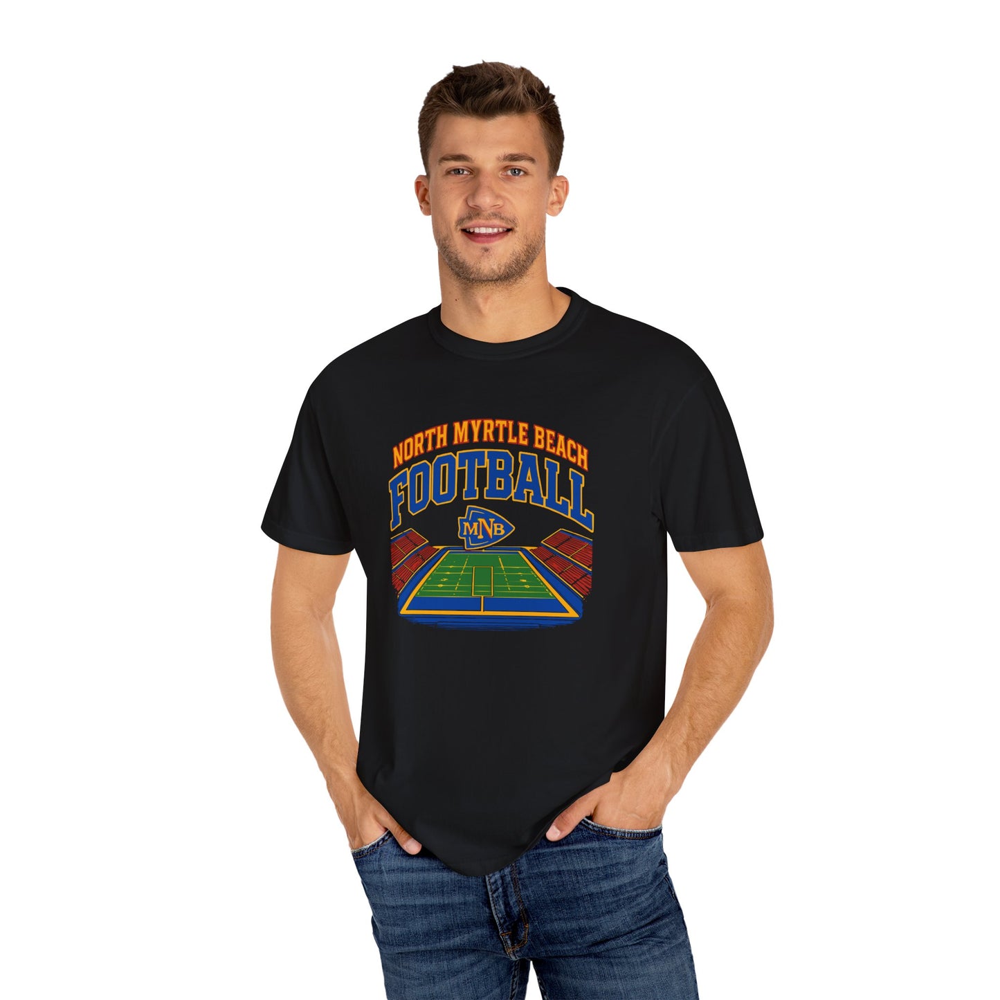 North Myrtle Beach Football T-Shirt, Unisex Sports Tee, Garment-Dyed Summer Apparel, Perfect for Game Days, Gift for Football Fans