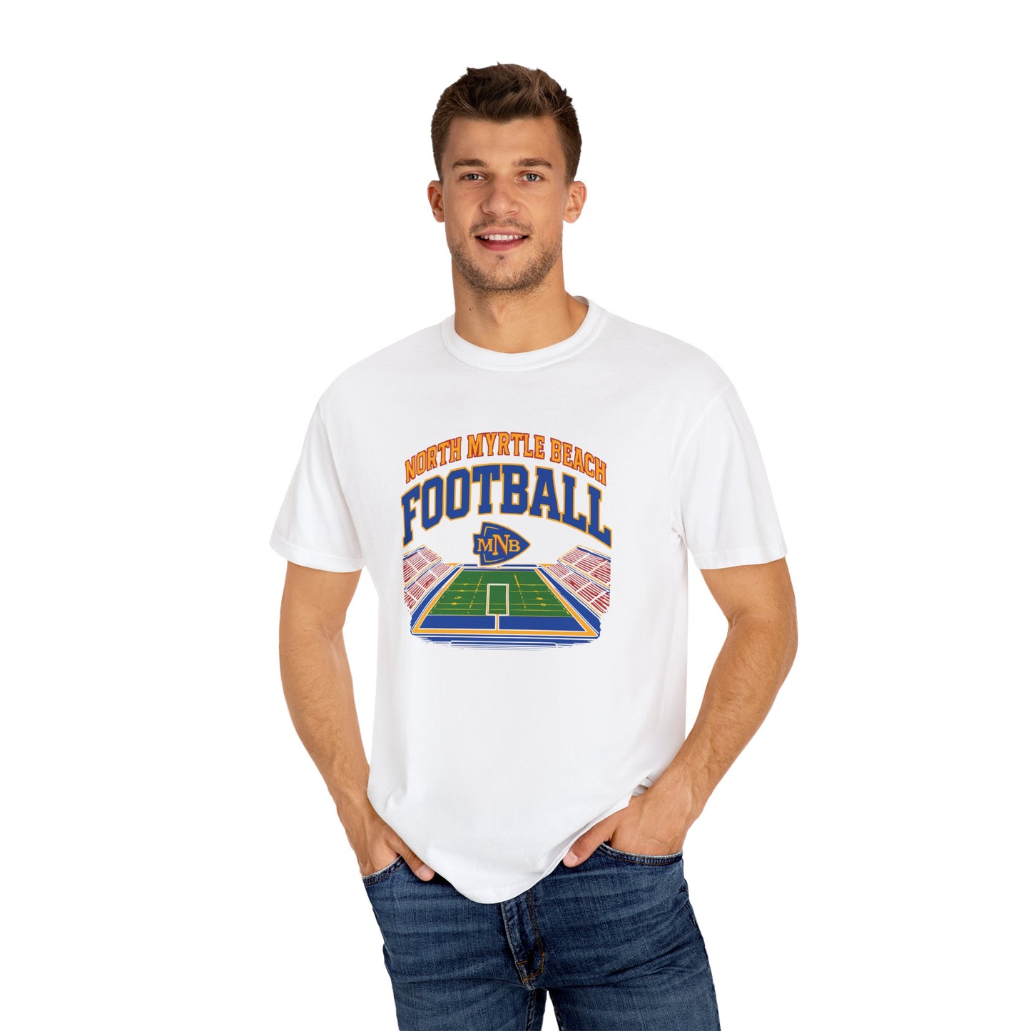 North Myrtle Beach Football T-Shirt, Unisex Sports Tee, Garment-Dyed Summer Apparel, Perfect for Game Days, Gift for Football Fans